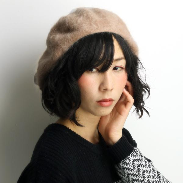 ベレー帽 アンゴラファー ベレー ゆったり モカ : ELEHELM帽子通販専門