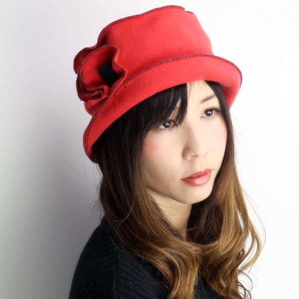 S*a様 宮内庁御用達GINZA VOGUE赤いアンゴラウールハット 花飾り付き レディースハット 帽子 女性 アンジオーロ・フラスコーニ angiolo