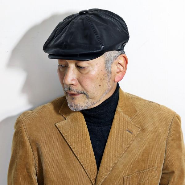 Bailey 8パネル レザー キャスケット 黒 L ブラック 8パネルエコレザーキャスケット | オンラインShop無（帽子の通販）