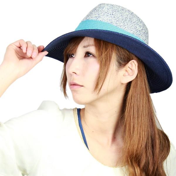 ハット レディース トリコロール マリン ツバ広 スカラ 帽子