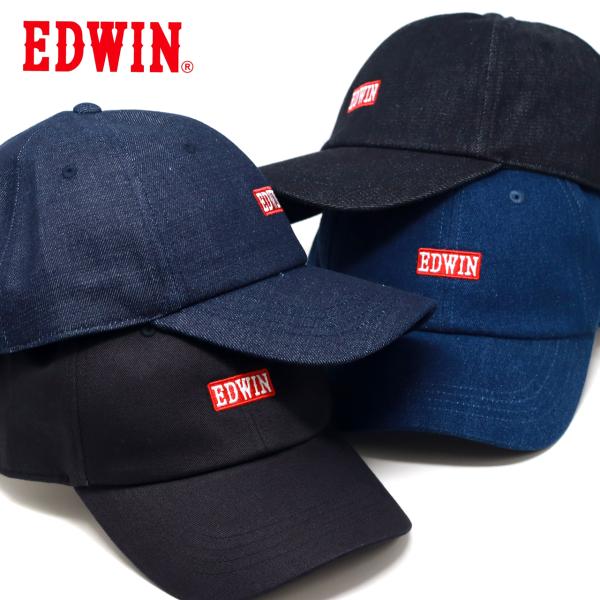 EDWIN デニムキャップ メンズ エドウィン ツイルキャップ 帽子 春 夏 秋 冬 ジーンズ ベースボールキャップ ボックスロゴ ６パネル サイズ調節可