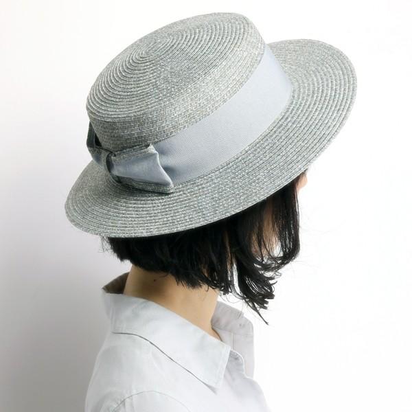 つば広 カンカン帽 ガリアーノ ソルバッティ 春夏 レディース ハット 57cm イタリア製 ブレード 日よけ リボン付き GALLIANO SORBATTI　グレー