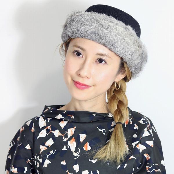 CA4LA トーク帽 バラ色の帽子 ラビットファー リボン CA4LA トーク帽
