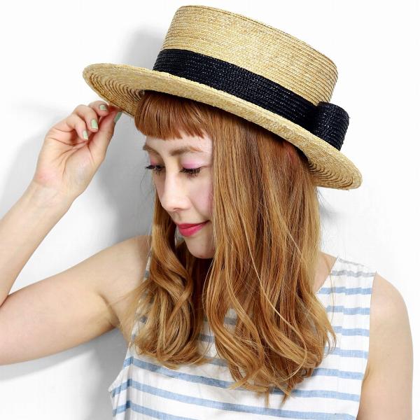 可愛い 麦わら帽子 共麦リボンキャノチェ 麦わら  リボン バラ色の帽子 キャノチェ レディース 帽子 春 夏 カンカン帽 Barairo no Boushi ハット 日本製 クロ