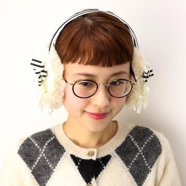 バラ色の帽子　リボンイヤマフ　Beige Barairo no Boushi バラ色の帽子 耳あて ファー 日本製 16AW リボン