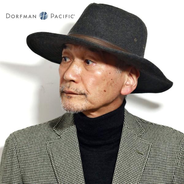 ハット ワイドブリム ツイード つば広 ウール 冬 帽子 メンズ 紳士