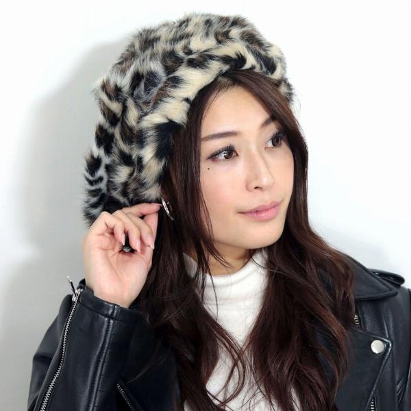 ファー ベレー帽 レオパード レディース 帽子 アニマル柄 ロシア帽