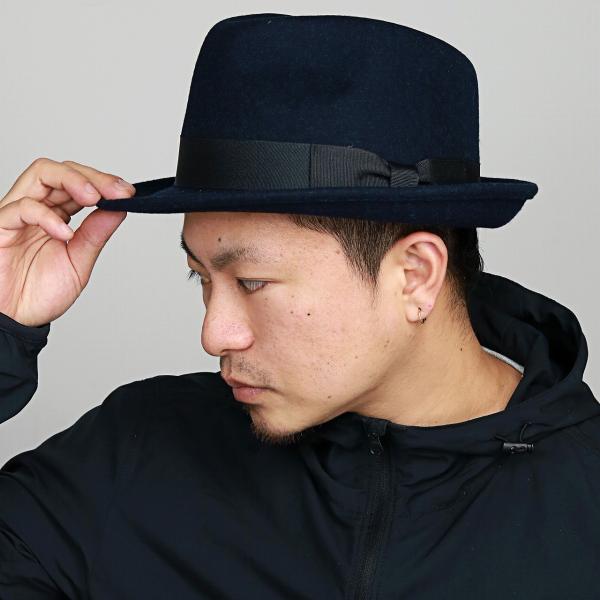 値下げ　マキシン ネイビー フェルトハット リボン付き  美品 値下げマキシン ネイビー フェルトハット リボン付き 美品