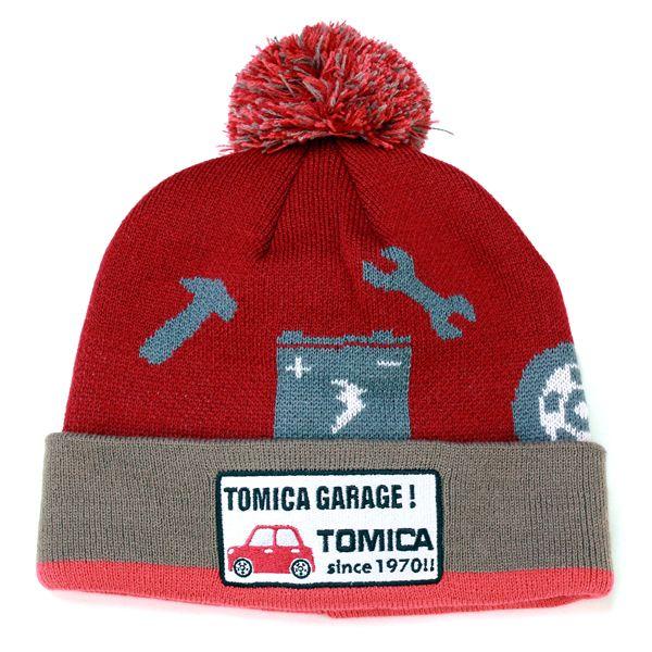 トミカ ニット帽 帽子 キッズ ワッチ ワッペン付 ポンポンニット帽