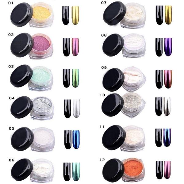 新品　送料無料●ミラーネイル ミラーパウダー 12色セット ブラシ付き　各2ｇ 計24ｇ●ネイルアート