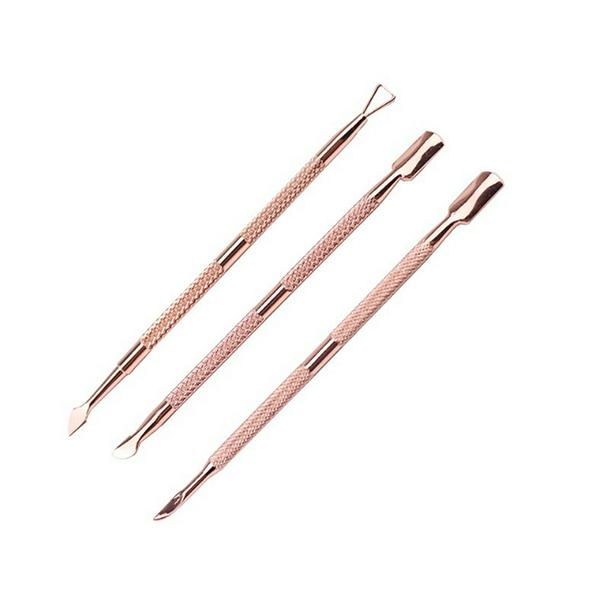 3本セット ネイルアート ステンレスキューティクルプッシャー リムーバースプーン マニキュア ペディキュア ツールセット ローズゴールド 甘皮の処理 下地作り ネイル 新品 送料無料