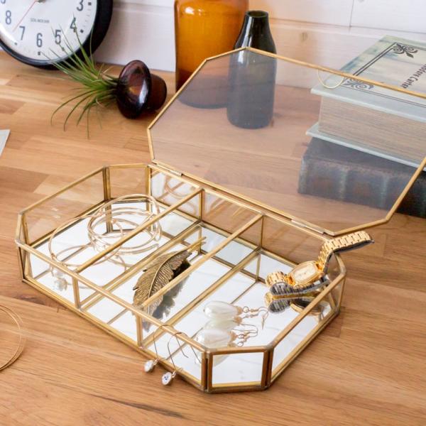 ELEMENTS ジュエリーケース フタ付き ガラス 真鍮 ゴールド 63220