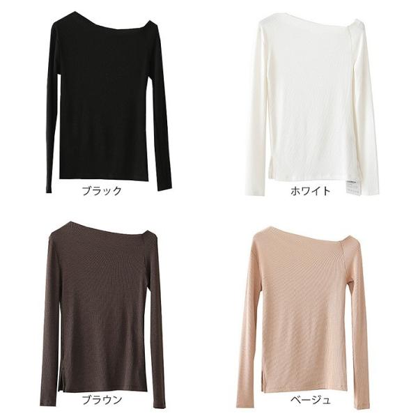 レディース 肩出し 肩見せ ロングTシャツ アシンメトリー ロンT シンプル 長袖 無地 カットソー 夏 春 トップス カジュアル キュート 大人 可愛い フェミニン おしゃれ お出かけ 普段着 デイリー ブラック ベージュ ホワイト ブラウン 送料無料