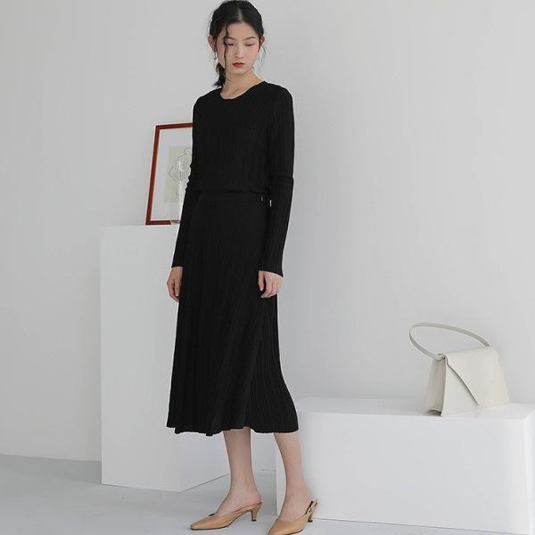 レディース 2点セット 長袖 トップス カットソー ミモレ丈 スカート ボトムス カジュアル キュート 可愛い フェミニン きれいめ 上品 エレガント おしゃれ お出かけ デイリー 普段着 ブラック ブラウン S M サイズ 送料無料