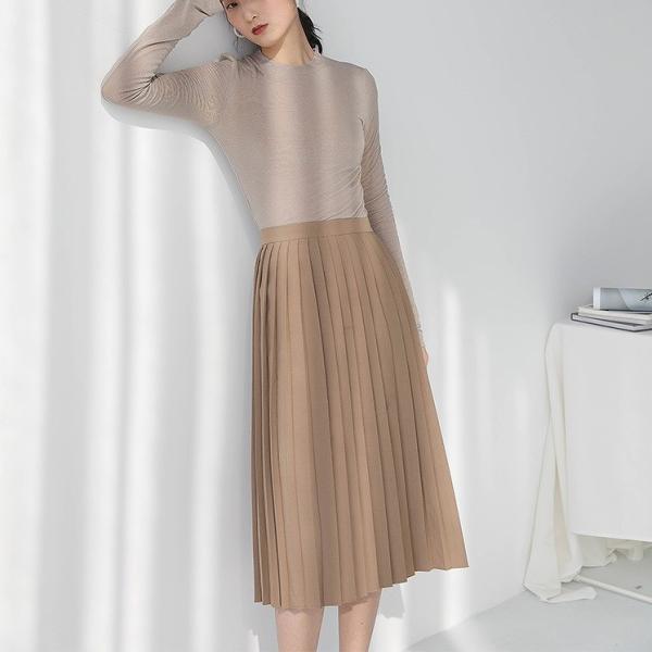 レディース プリーツスカート ハイウエスト ミモレ丈 無地 シンプル ボトムス カジュアル キュート 大人 可愛い フェミニン きれいめ おしゃれ お出かけ デイリー 二次会 お呼ばれ カーキ ベージュ S M L サイズ 送料無料