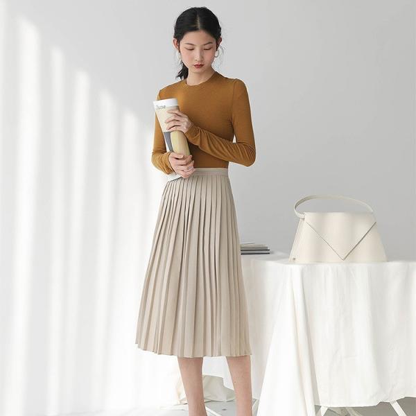 レディース プリーツスカート ハイウエスト ミモレ丈 無地 シンプル ボトムス カジュアル キュート 大人 可愛い フェミニン きれいめ おしゃれ お出かけ デイリー 二次会 お呼ばれ カーキ ベージュ S M L サイズ 送料無料