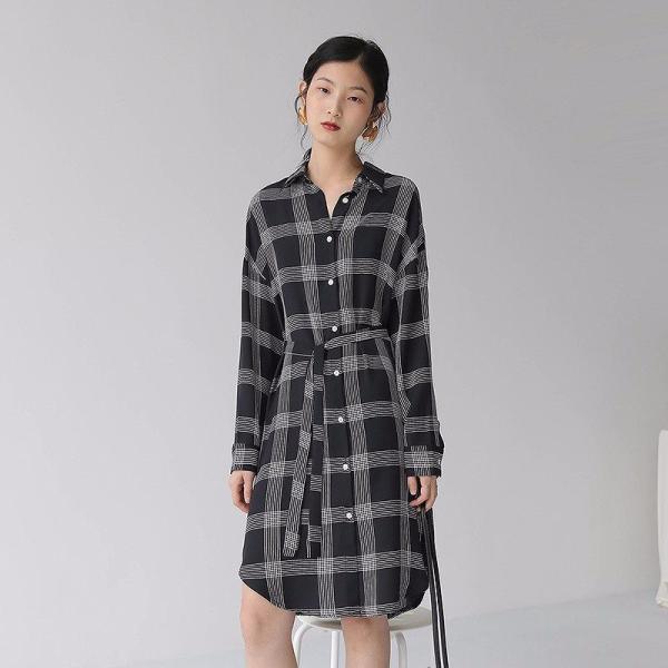レディース シフォン ワンピース シャツワンピ 長袖 ひざ上丈 チェック柄 春 夏 スカート カジュアル キュート 可愛い フェミニン きれいめ 上品 エレガント おしゃれ お出かけ お呼ばれ ホワイト ブラック フリーサイズ ワンサイズ 送料無料