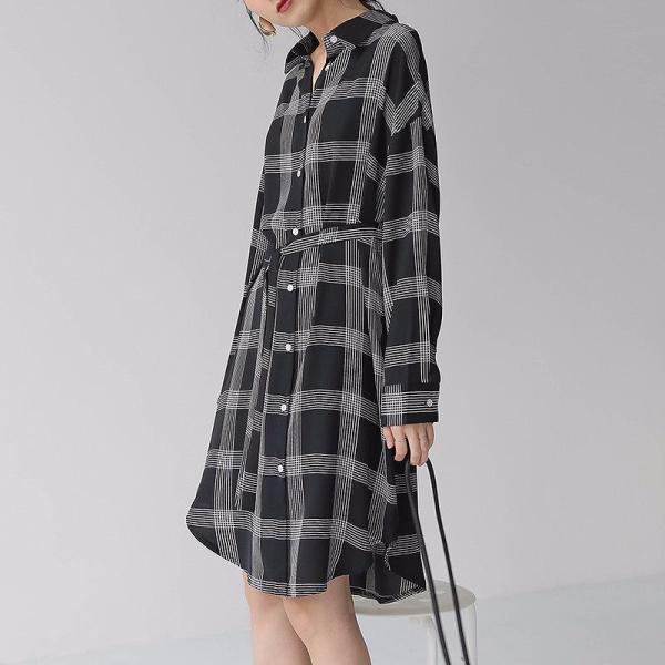 レディース シフォン ワンピース シャツワンピ 長袖 ひざ上丈 チェック柄 春 夏 スカート カジュアル キュート 可愛い フェミニン きれいめ 上品 エレガント おしゃれ お出かけ お呼ばれ ホワイト ブラック フリーサイズ ワンサイズ 送料無料