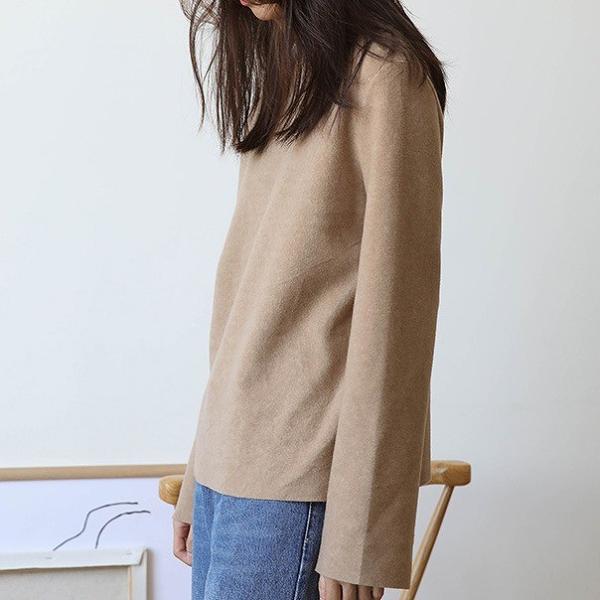 レディース ハイネック ニット セーター カットソー 長袖 トップス カジュアル キュート 大人 可愛い フェミニン おしゃれ お出かけ オフィス デイリー 普段着 ベージュ ブラック カーキ ブラウン フリーサイズ ワンサイズ 送料無料