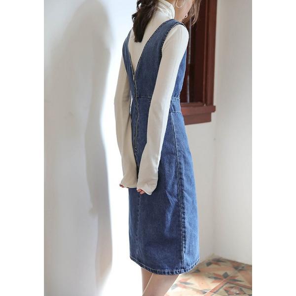 レディース Vネック ワンピース デニム 腰紐 ミディ丈 ひざ下丈 シンプル 春 夏 スカート カジュアル キュート 可愛い フェミニン きれいめ 上品 エレガント おしゃれ お出かけ お呼ばれ ブルー XS S M サイズ 送料無料
