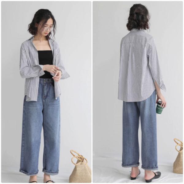 レディース ストライプシャツ ブラウス 長袖 シャツ シンプル 春 夏 トップス カジュアル キュート 可愛い フェミニン きれいめ 上品 エレガント おしゃれ お出かけ オフィス デート デイリー ベージュ ブルー フリーサイズ 送料無料