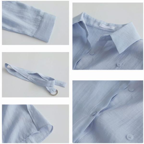 レディース ロング丈 ブラウス 長袖 シャツ ベルト付き シンプル 春 夏 トップス カジュアル キュート 可愛い フェミニン きれいめ 上品 エレガント おしゃれ お出かけ オフィス デート デイリー ベージュ ブルー フリーサイズ 送料無料