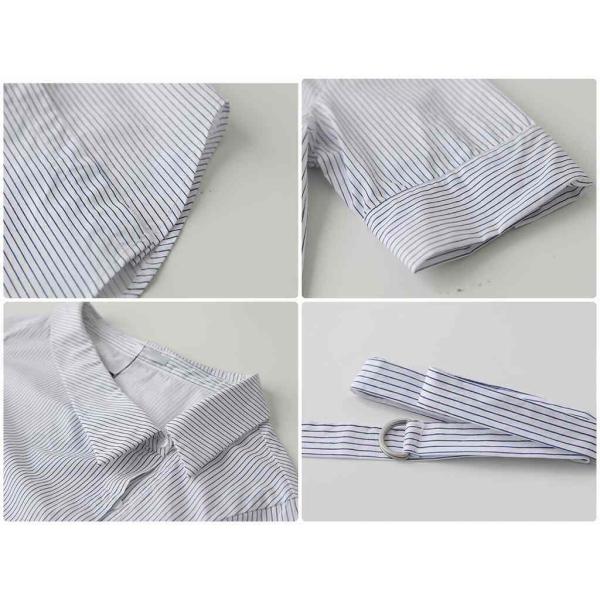 レディース ワンピース ストライプ 五分袖 ミディ丈 ひざ下丈 アシンメトリー 腰紐 春 夏 スカート カジュアル キュート 可愛い フェミニン きれいめ 上品 エレガント おしゃれ お出かけ お呼ばれ グレー ホワイト フリーサイズ 送料無料