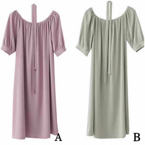 レディース 肩出し 肩見せ オフショルダー ワンピース ディ丈 ひざ下丈 春 夏 スカート カジュアル キュート 可愛い フェミニン きれいめ 上品 エレガント おしゃれ お出かけ お呼ばれ パープル グリーン ブルー イエロー フリーサイズ 送料無料