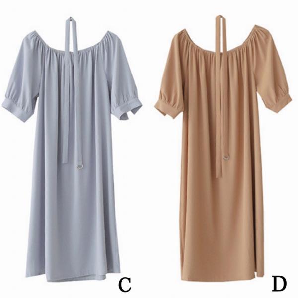 レディース 肩出し 肩見せ オフショルダー ワンピース ディ丈 ひざ下丈 春 夏 スカート カジュアル キュート 可愛い フェミニン きれいめ 上品 エレガント おしゃれ お出かけ お呼ばれ パープル グリーン ブルー イエロー フリーサイズ 送料無料