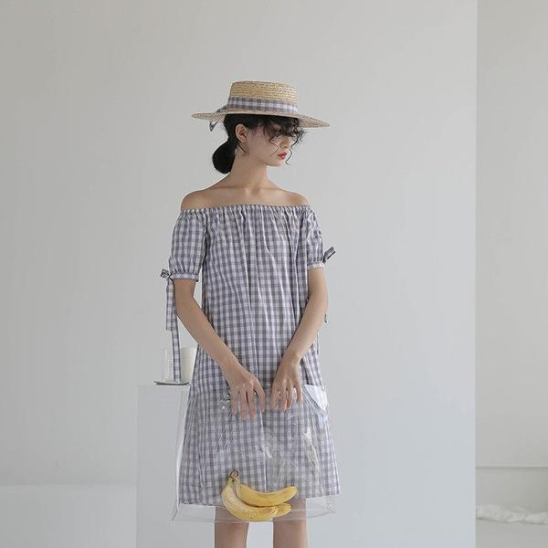レディース 肩出し 肩見せ オフショルダー ワンピース ひざ上丈 ギンガムチェック柄 春 夏 スカート カジュアル キュート 可愛い フェミニン きれいめ 上品 エレガント おしゃれ お出かけ お呼ばれ パープル ブラック フリーサイズ 送料無料