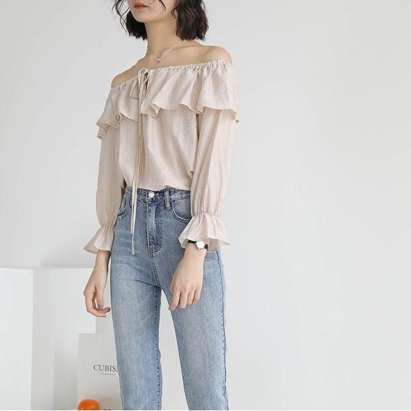 レディース ブラウス フレアスリーブ シャツ 無地 シンプル 春 夏 トップス カジュアル キュート 可愛い フェミニン きれいめ 上品 エレガント おしゃれ お出かけ オフィス デート デイリー グリーン ベージュ ホワイト フリーサイズ 送料無料