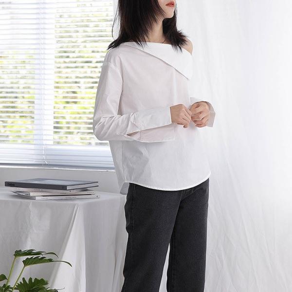 レディース 肩出し 肩見せ ブラウス アシンメトリー シャツ チェック柄 長袖 春 夏 トップス カジュアル キュート 可愛い フェミニン きれいめ 上品 エレガント おしゃれ お出かけ デート デイリー ブラック レッド イエロー ホワイト 送料無料