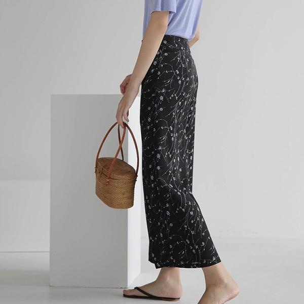 レディース アンクルパンツ ワイドレッグパンツ ハイウエスト 半端丈 クロップド 花柄 ドット ボトムス カジュアル キュート 可愛い フェミニン きれいめ エレガント おしゃれ お出かけ オフィス デイリー 普段着 S M サイズ 送料無料