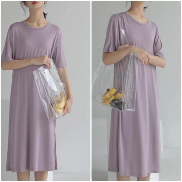 レディース ワンピース Tシャツワンピ ミディ丈 ミモレ丈 無地 シンプル 春 夏 スカート カジュアル キュート 可愛い フェミニン きれいめ 上品 エレガント おしゃれ お出かけ お呼ばれ パープル ブラック グリーン ベージュ ブルー 送料無料