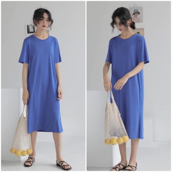 レディース ワンピース Tシャツワンピ ミディ丈 ミモレ丈 無地 シンプル 春 夏 スカート カジュアル キュート 可愛い フェミニン きれいめ 上品 エレガント おしゃれ お出かけ お呼ばれ パープル ブラック グリーン ベージュ ブルー 送料無料