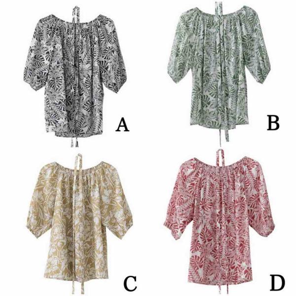レディース 肩出し 肩見せ オフショルダー ブラウス シャツ 半袖 ボタニカル柄 春 夏 トップス カジュアル キュート 可愛い フェミニン きれいめ 上品 エレガント おしゃれ お出かけ デート デイリー グリーン ブラック ベージュ レッド 送料無料