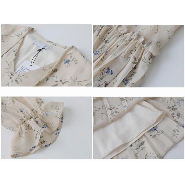 レディース ワンピース Vネック ミディ丈 フレアスリーブ 花柄 ボタニカル柄 五分袖 春 夏 スカート カジュアル キュート 可愛い フェミニン きれいめ 上品 エレガント おしゃれ お出かけ お呼ばれ ベージュ ブラック フリーサイズ 送料無料