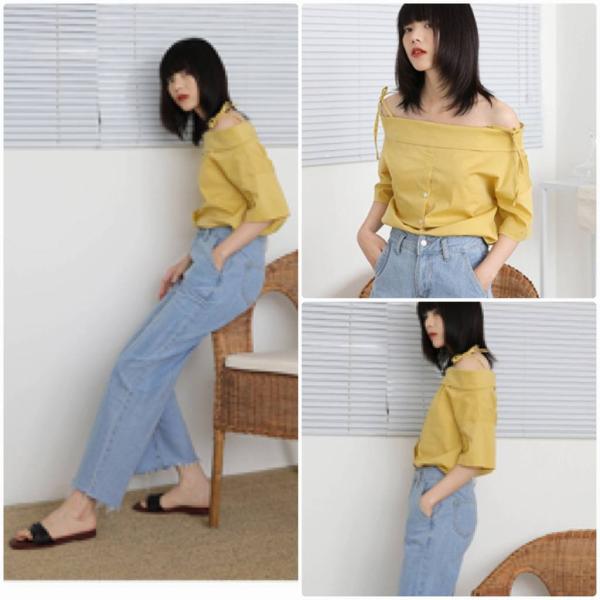 レディース 肩出し 肩見せ オフショルダー ブラウス シャツ 無地 シンプル 春 夏 トップス カジュアル キュート 可愛い フェミニン きれいめ 上品 エレガント おしゃれ お出かけ オフィス デート デイリー ホワイト イエロー ブルー 送料無料