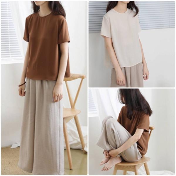 レディース Tシャツ シンプル 半袖 無地 カットソー クルーネック 夏 春 トップス カジュアル キュート 大人 可愛い フェミニン おしゃれ お出かけ 普段着 デイリー イエロー グリーン ブラウン ベージュ フリーサイズ 送料無料