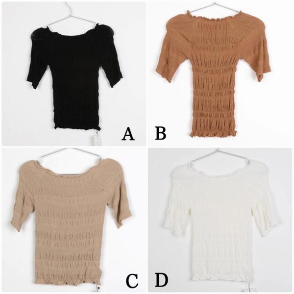 レディース カットソー ラウンドネック ニット セーター 半袖 タイト スリム トップス カジュアル キュート 大人 可愛い フェミニン おしゃれ お出かけ オフィス デイリー 普段着 ブラック ブラウン ベージュ ホワイト フリーサイズ 送料無料