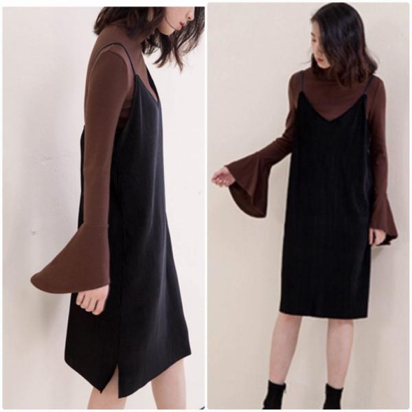レディース ワンピース Vネック ミディ丈 ノースリーブ 春 夏 スカート カジュアル キュート 可愛い フェミニン きれいめ 上品 エレガント おしゃれ お出かけ お呼ばれ ブラウン ブラック フリーサイズ ワンサイズ 送料無料