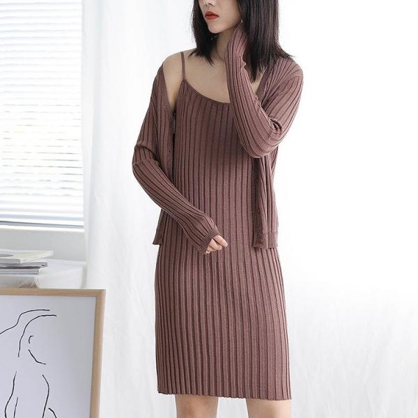 レディース ノースリーブ ワンピース ニット スリム 膝上丈 無地 ラウンドネック セクシー カジュアル 大人可愛い フェミニン オフィス デイリー お出かけ デート ベージュ ブラック ネイビー ブラウン フリーサイズ 送料無料