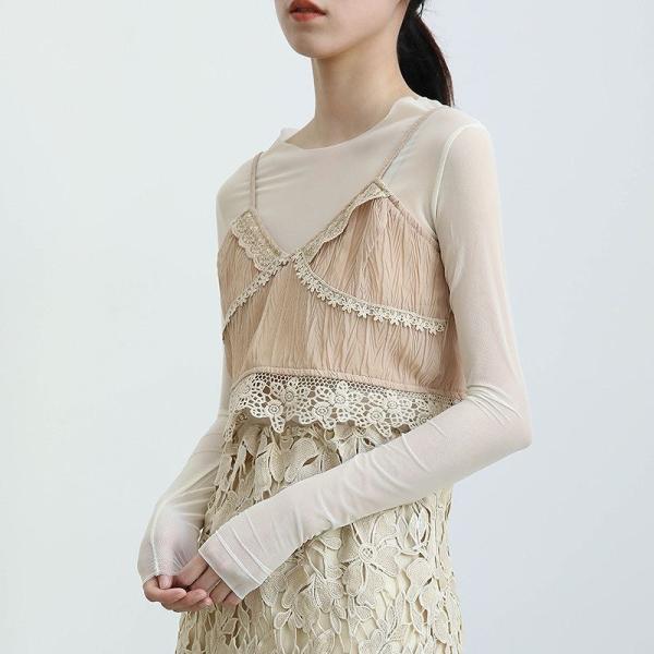 レディース トップス カットソー ラウンドネック 長袖 シースルー 薄手 無地 カジュアル 大人可愛い フェミニン オフィス デイリー お出かけ デート ベージュ ブラック フリーサイズ 送料無料