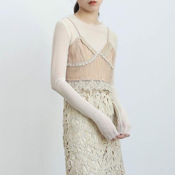 レディース トップス カットソー ラウンドネック 長袖 シースルー 薄手 無地 カジュアル 大人可愛い フェミニン オフィス デイリー お出かけ デート ベージュ ブラック フリーサイズ 送料無料