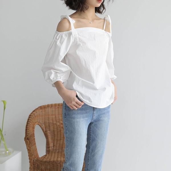 レディース トップス カットソー オフショルダー ゆったり 7分袖 パフスリーブ バルーン 無地 カジュアル 大人可愛い フェミニン オフィス デイリー お出かけ デート ブルーストライプ ホワイトストライプ イエロー ホワイト フリーサイズ 送料無料