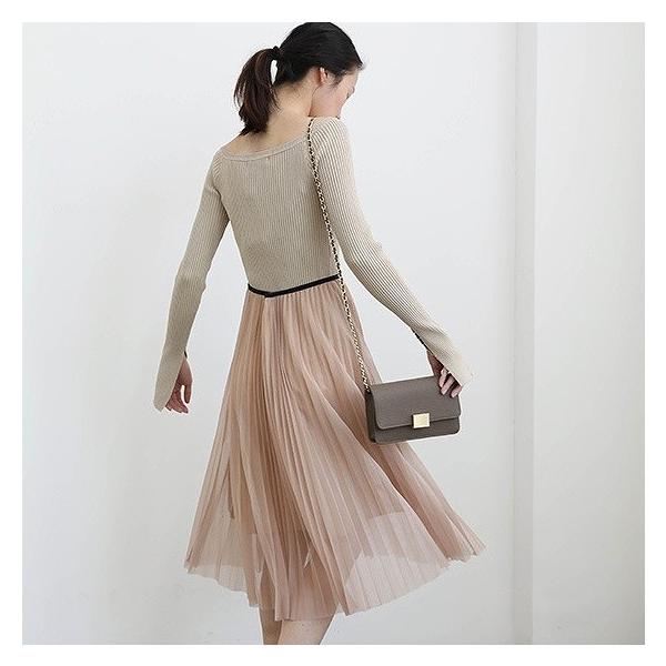 レディース トップス セーター ニット ラウンドネック 長袖 スリム 無地 カジュアル 大人可愛い フェミニン オフィス デイリー お出かけ デート ホワイト レッド ベージュ フリーサイズ 送料無料