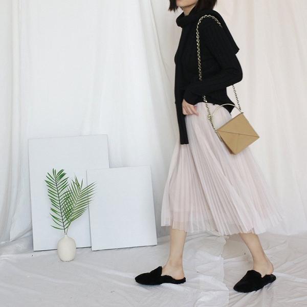 レディース ボトムス スカート プリーツ シフォン ミディ丈 無地 エレガント カジュアル 大人可愛い フェミニン オフィス お出かけ デート デイリー ピンク グレー フリーサイズ 送料無料