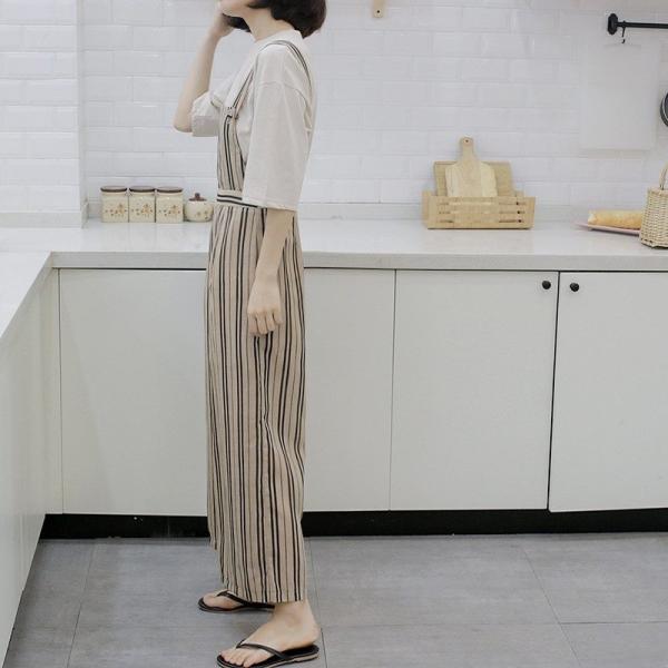 レディース ボトムス サロペット ワイドパンツ シフォン ストライプ カジュアル 大人可愛い フェミニン オフィス お出かけ デート デイリー ブラウン ブラック S M 送料無料