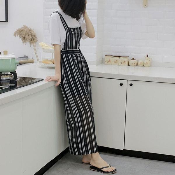 レディース ボトムス サロペット ワイドパンツ シフォン ストライプ カジュアル 大人可愛い フェミニン オフィス お出かけ デート デイリー ブラウン ブラック S M 送料無料