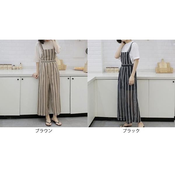 レディース ボトムス サロペット ワイドパンツ シフォン ストライプ カジュアル 大人可愛い フェミニン オフィス お出かけ デート デイリー ブラウン ブラック S M 送料無料